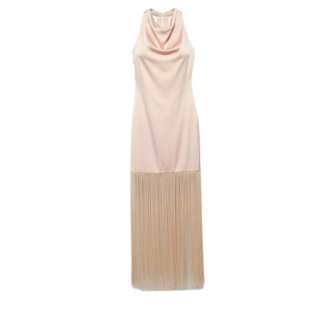 Fringe Hem Satin Dress