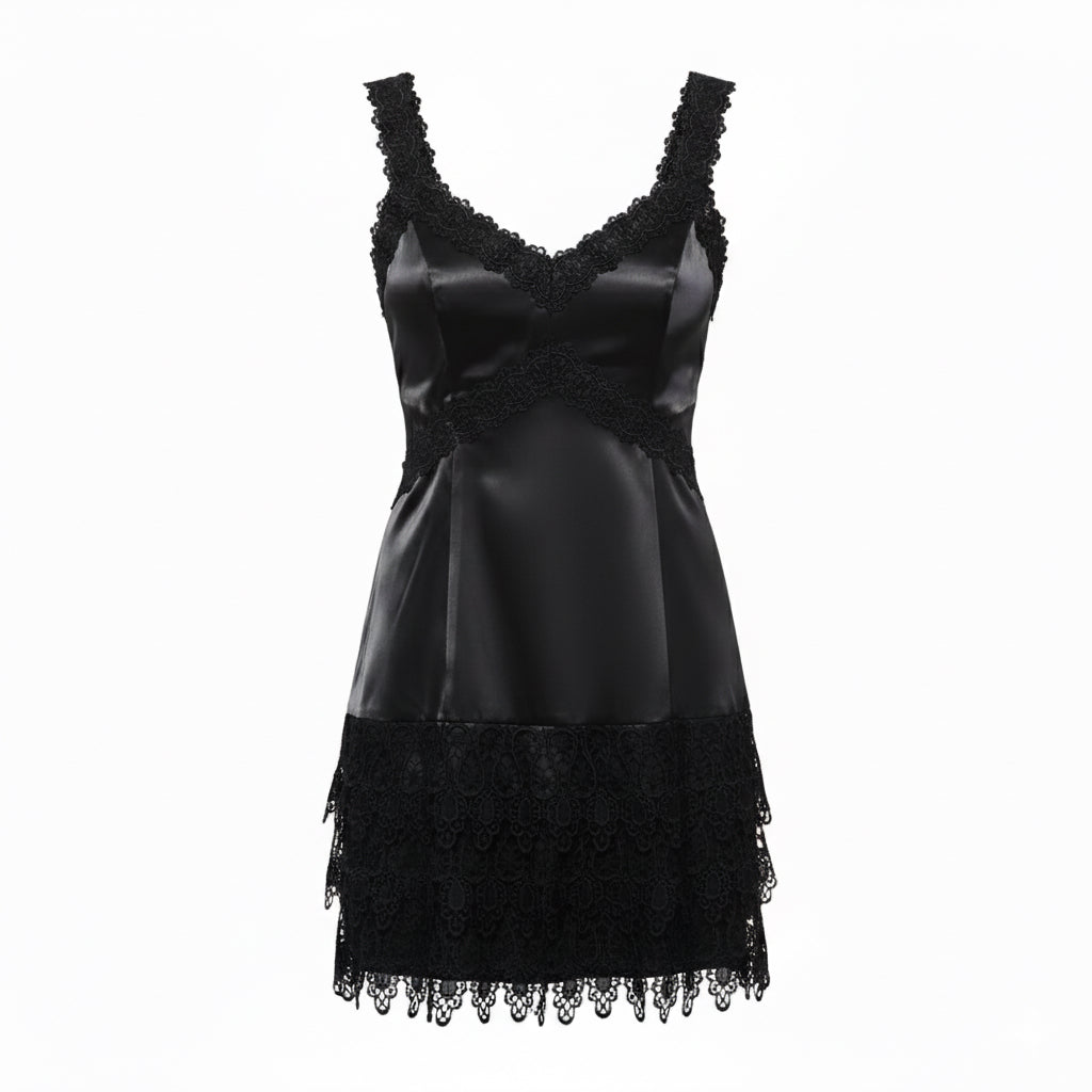 Lace Trim Mini Dress with Back Bow