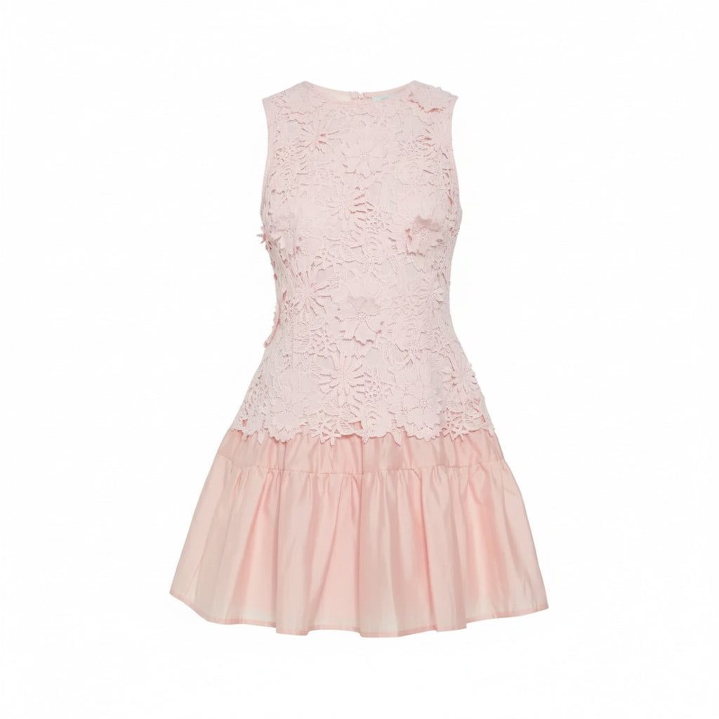 Sleeveless Floral Lace Tiered Mini Dress