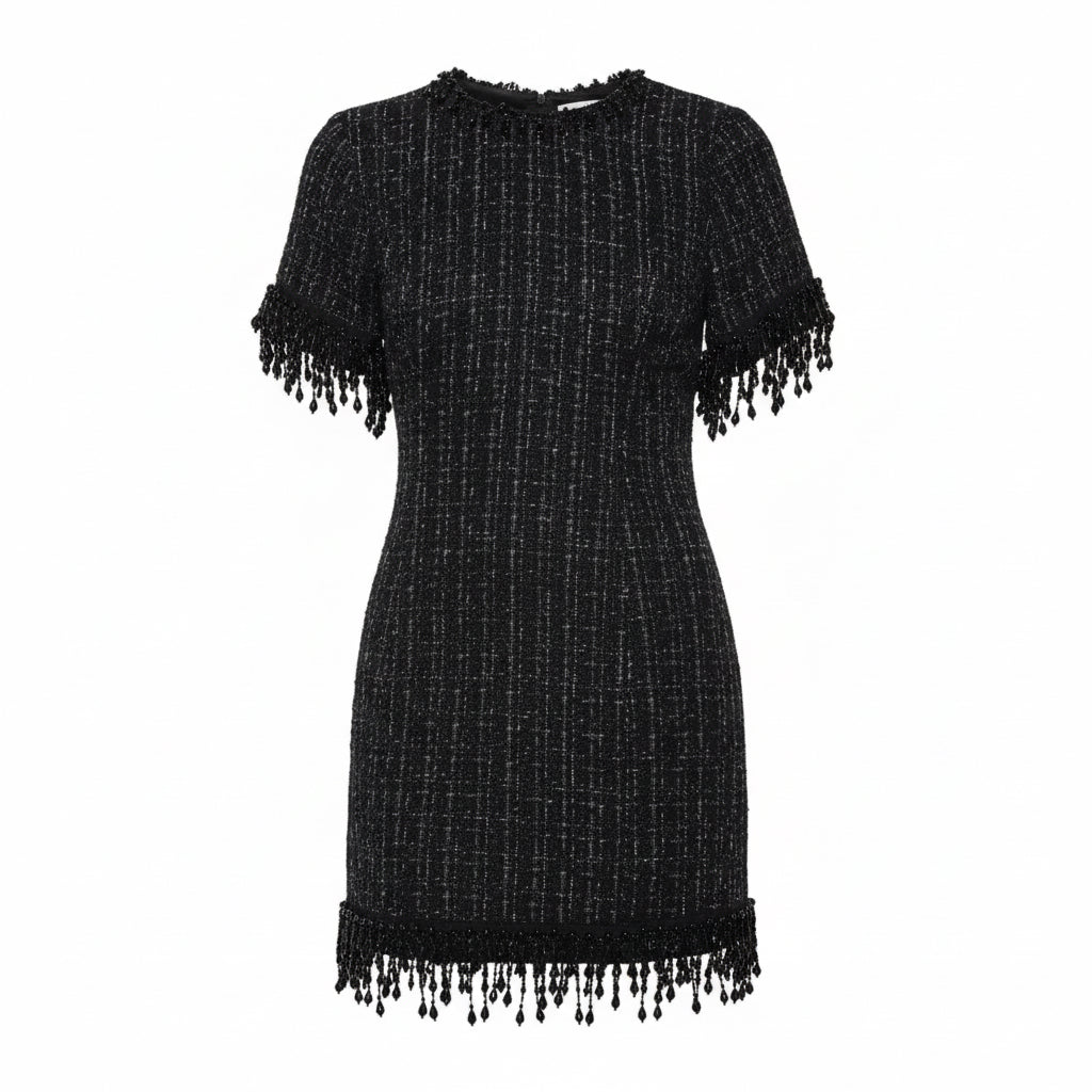 Beaded Fringe Tweed Mini Dress