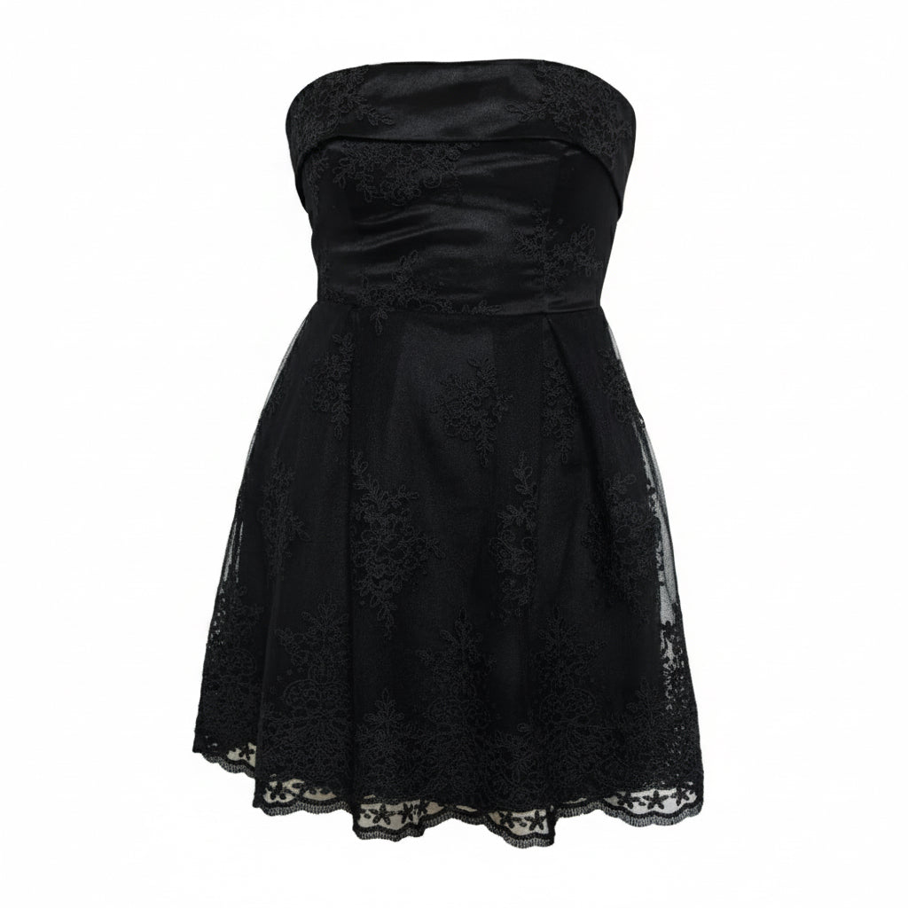 Strapless Floral Lace Embroidery Mini Dress
