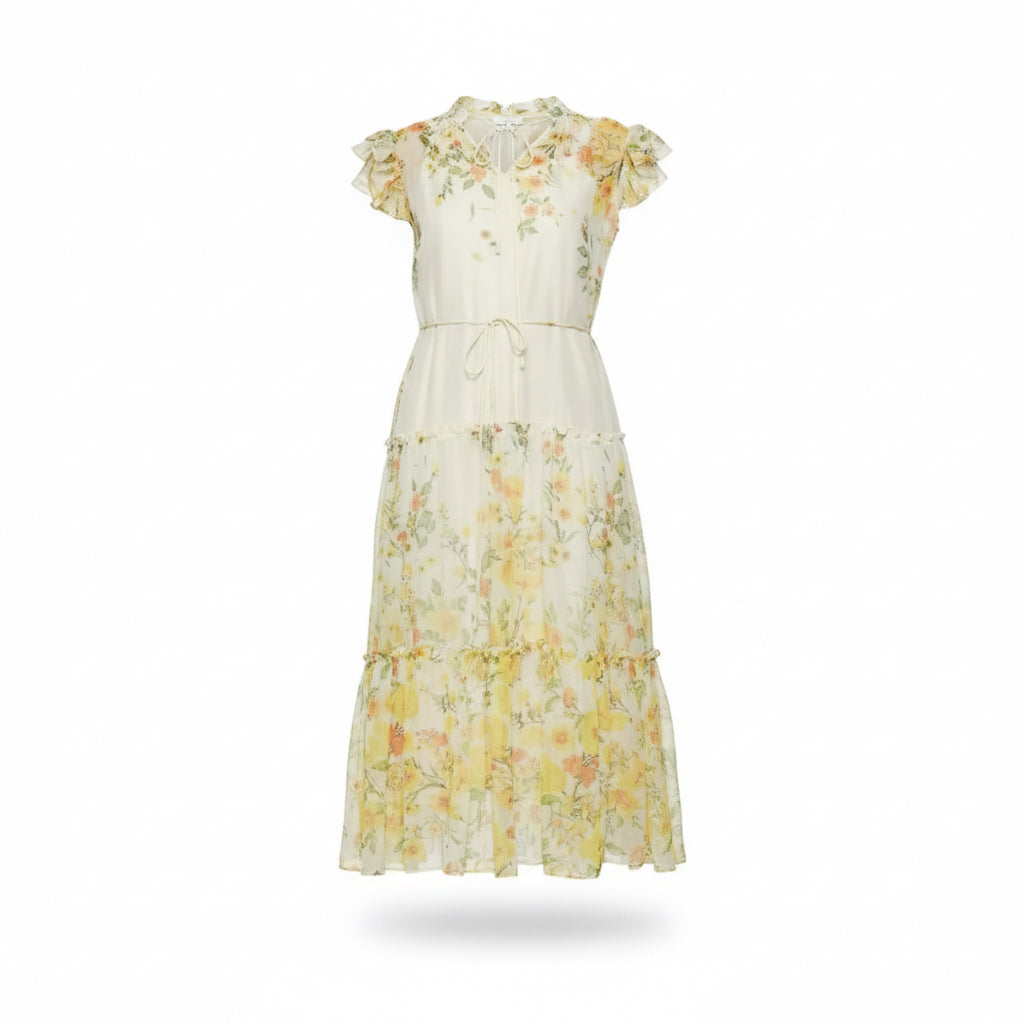 Ruffle Sleeve Floral Tiered Midi Dress