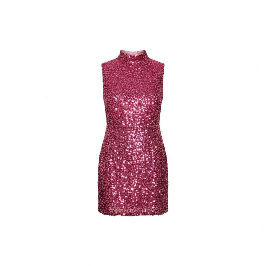 High Neck Sleeveless Sequin Mini Dress