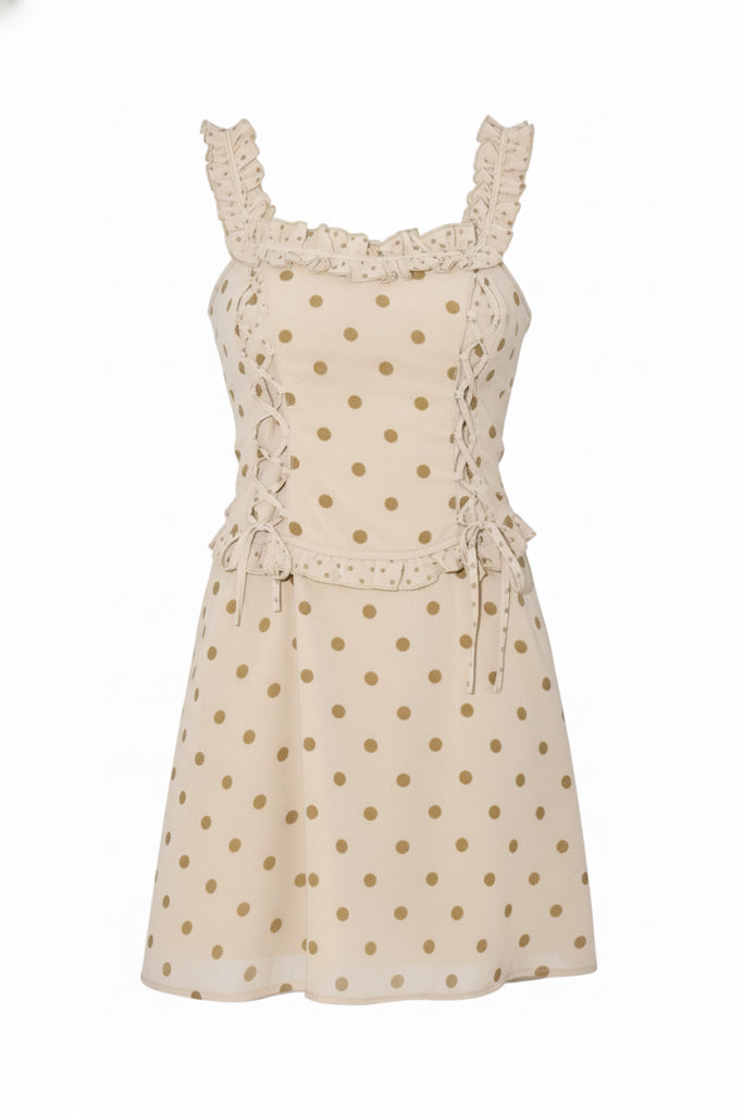 Polka Dot Ruffle Straps Mini Dress