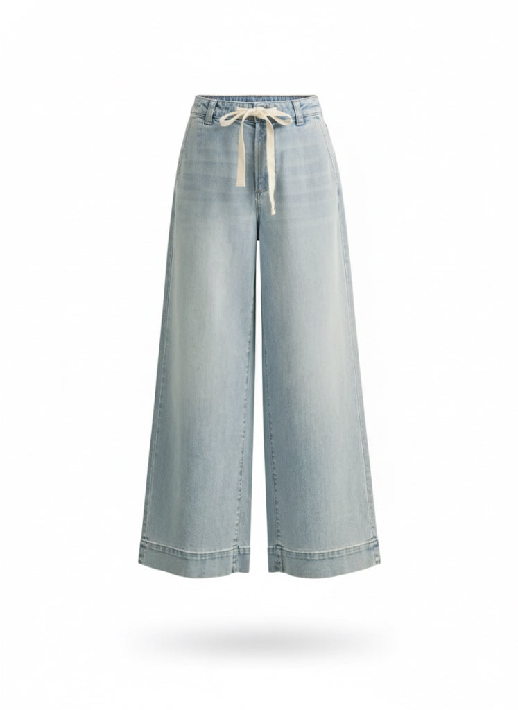 Washed Denim with Tie Front Pants