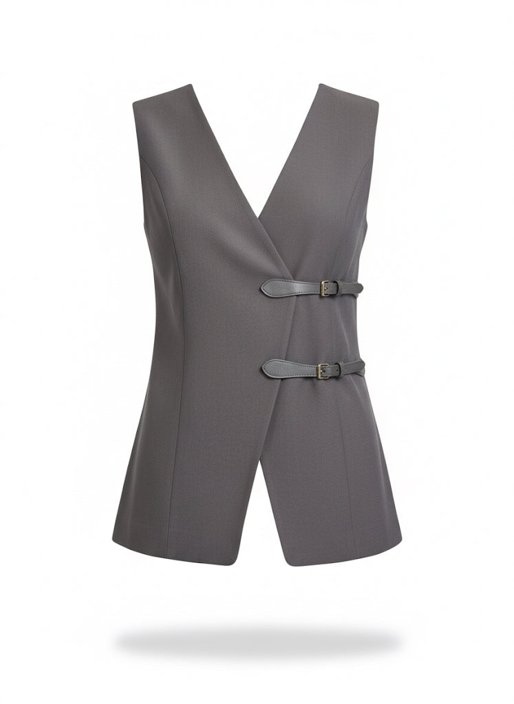 Belt Detailed Woven Longline Vest