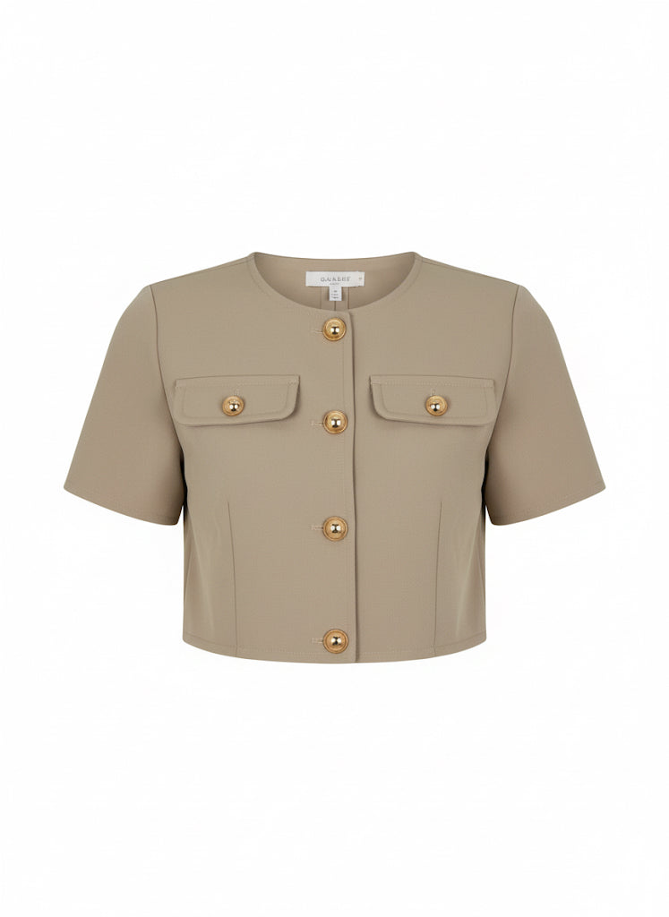 Cropped Button Up Top with Front Pockets