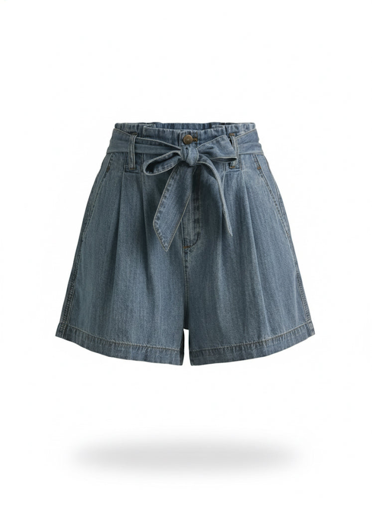 Chambray Denim Paperbag Waist Shorts