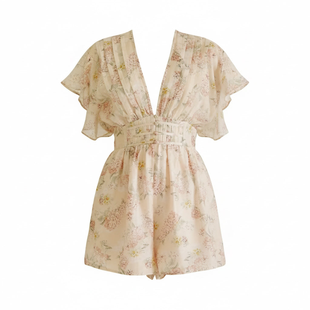 Romantic Floral Open-Back Romper