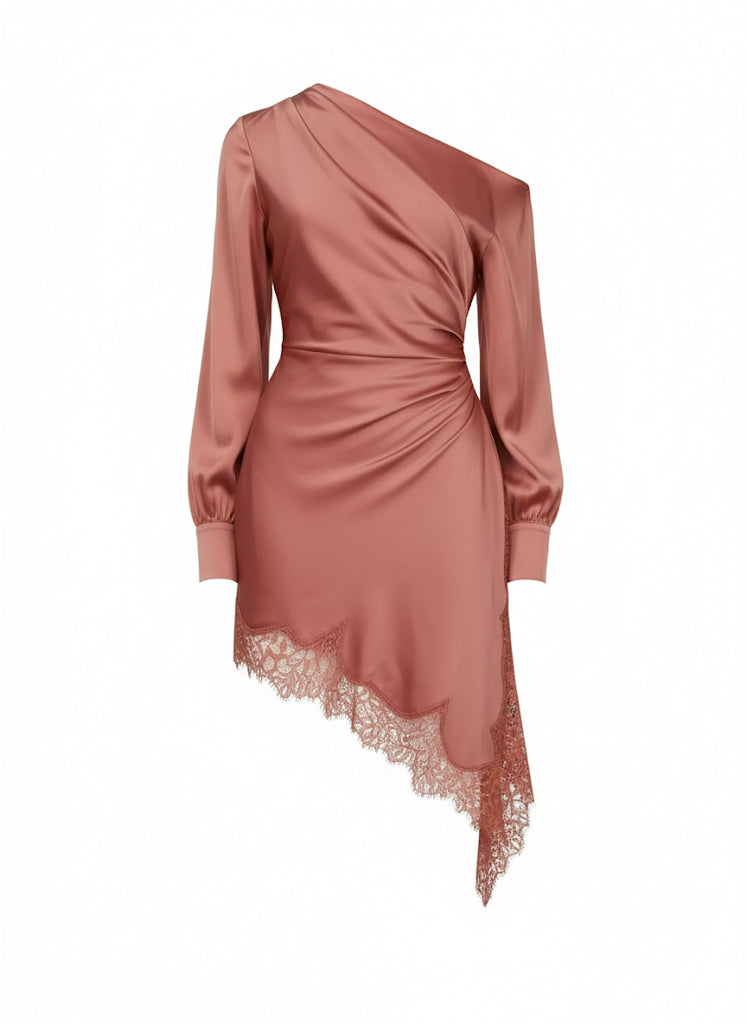 One Shoulder Lace Trim Dress