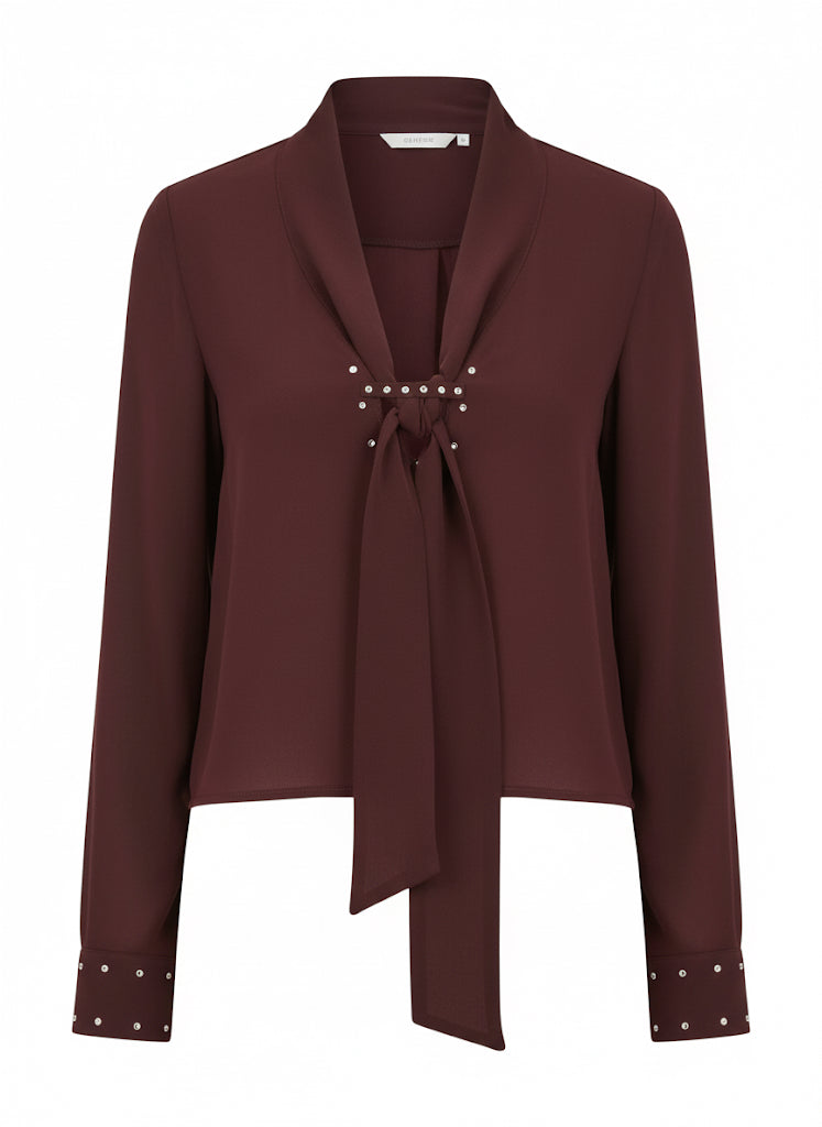 Tie Neck with Embellish Detail Woven Blouse