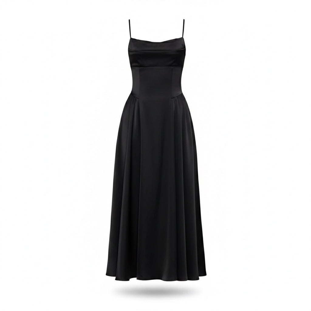 Satin Sweetheart Black Dress