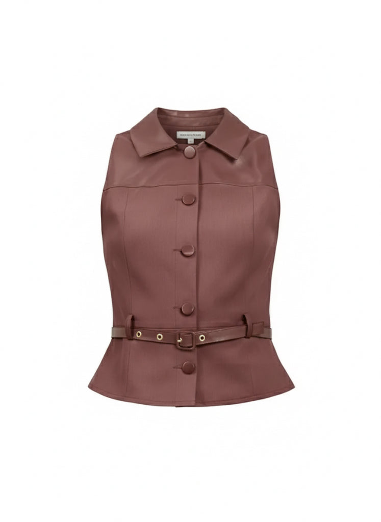 Leather Panel Woven Vest Top