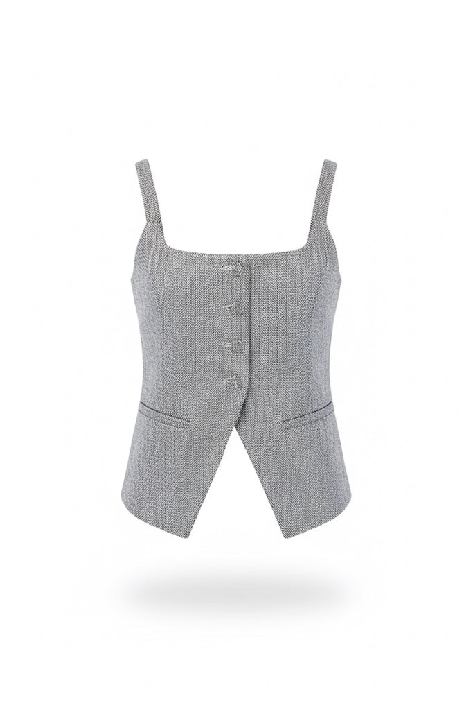 Herringbone Woven Strap Tailored Top