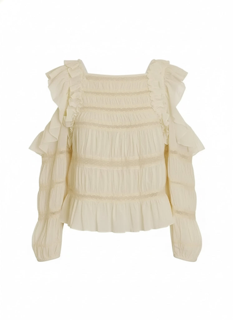 Ruffled Cold Shoulder Top